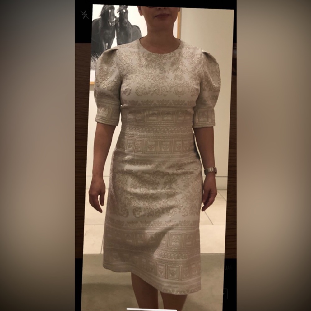 Rickie Freeman for Teri Jon Ivory Brocade Sheath Dress